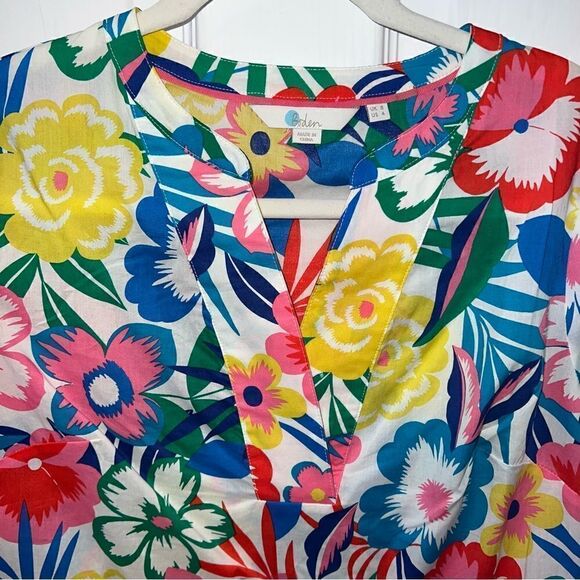 Boden Floral woven V Neck Popover 100% cotton blouse- EUC Size 4 - Picture 7 of 12